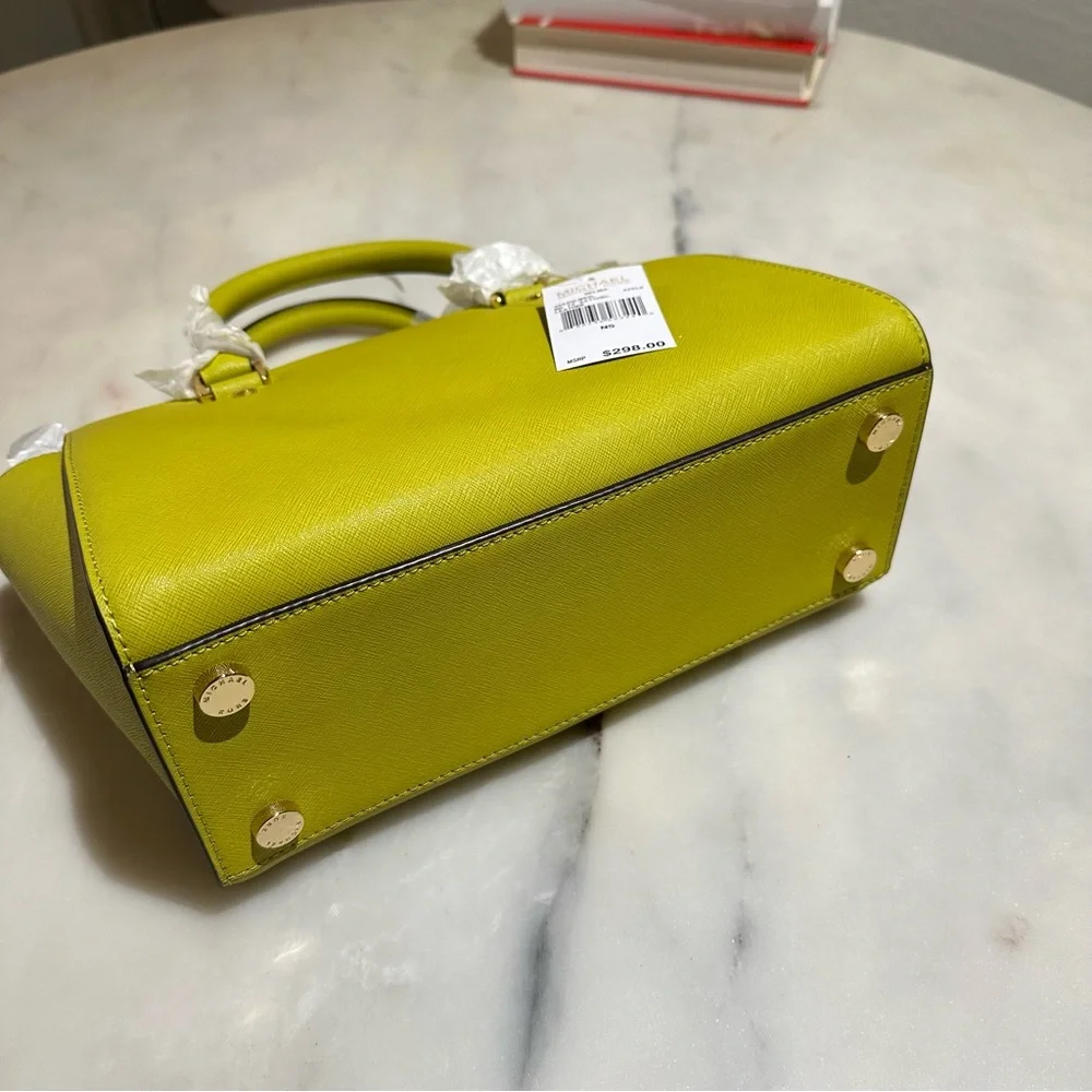 MICHAEL Michael Kors Yellow-Green Saffiano Leather Satchel - Picture 15 of 15